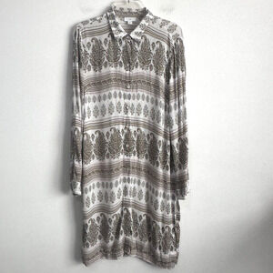 J JILL Tunic Duster Rayon S Sand Dune‎ Paisley Floral Lightweight Button Front